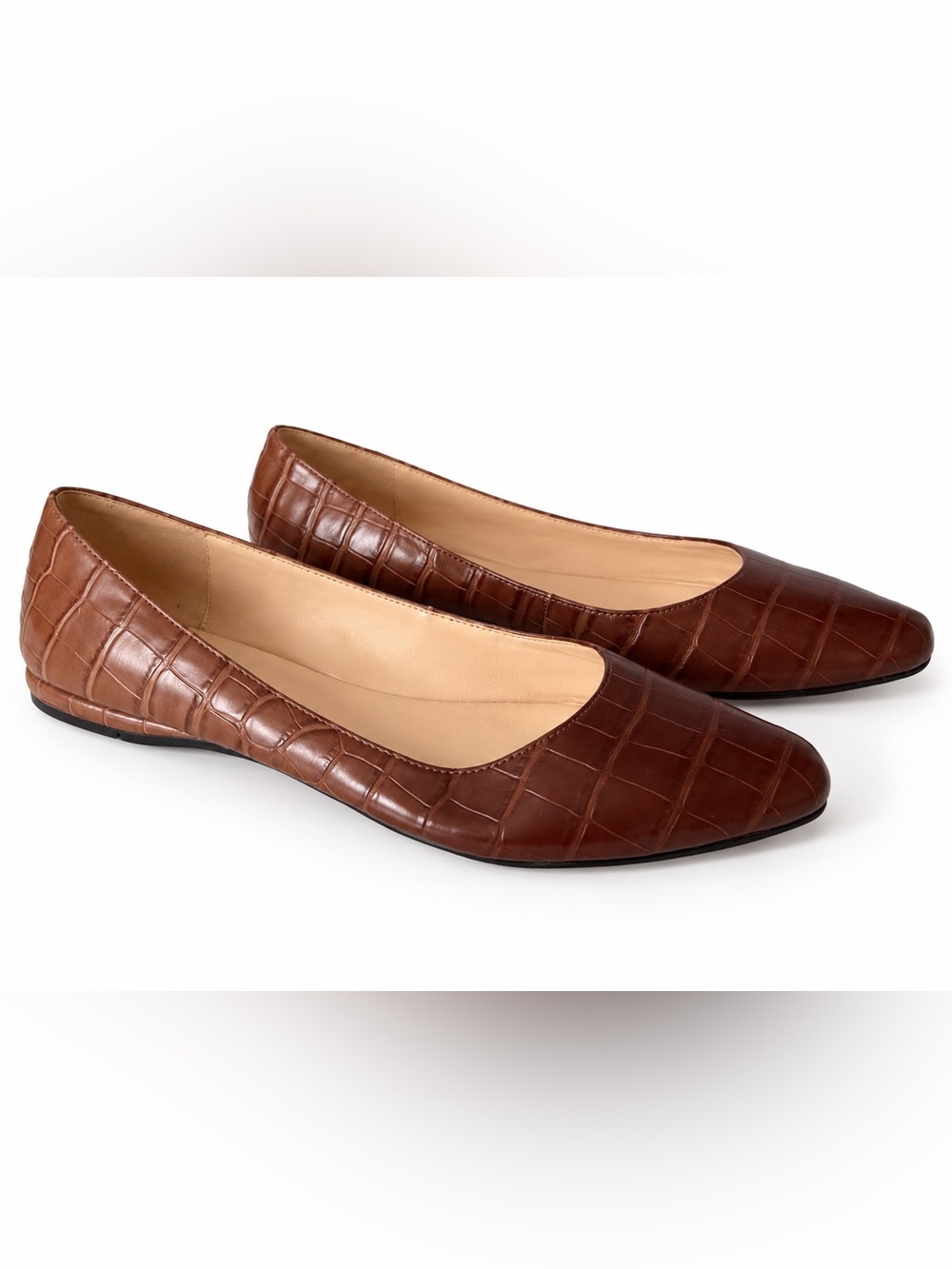 Nine West Brown Croc-Embossed Leather Slip-On Flats